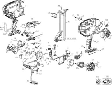 Default Diagram and Parts List for PCC791LA Type 1 Porter Cable 